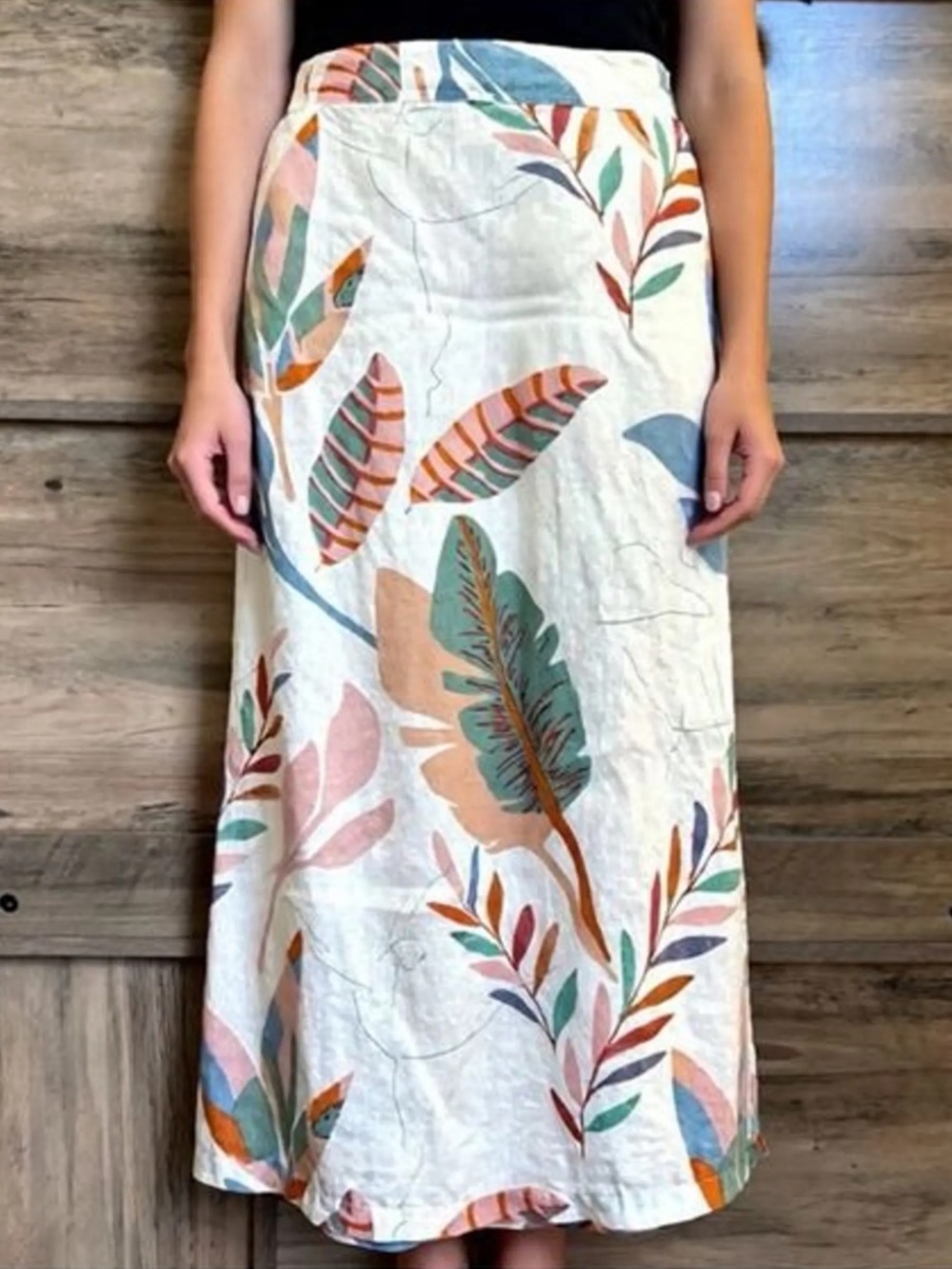 NWT Cynthia Rowley 100% Linen Floral Midi Skirt Pockets Beach Casual Size M NEW!